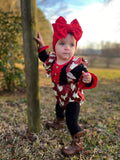 Red and black chickens romper