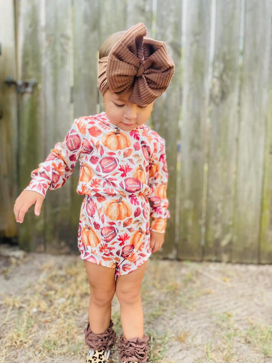 Fall football & pumpkin Ribbed Hooded romper