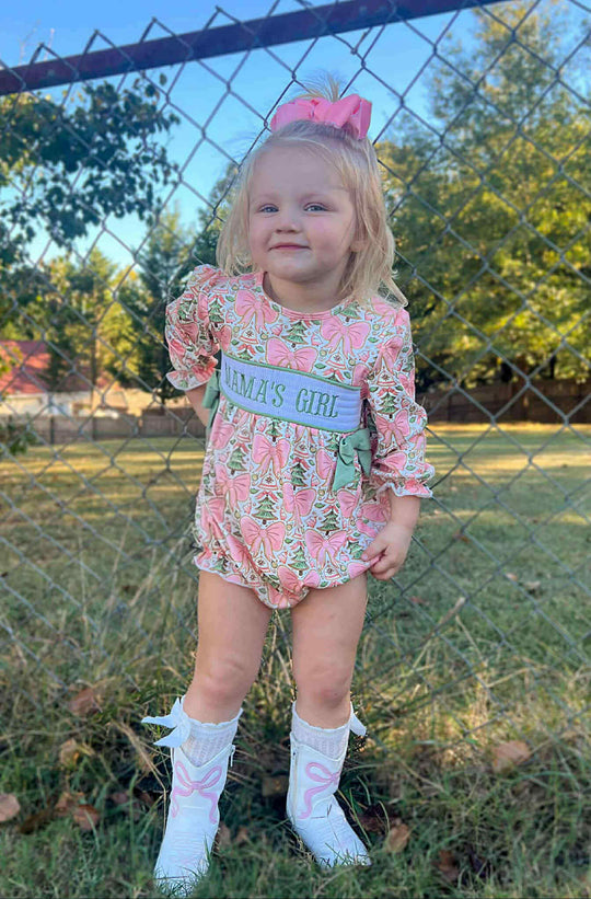 Mamas girl smocked tree romper