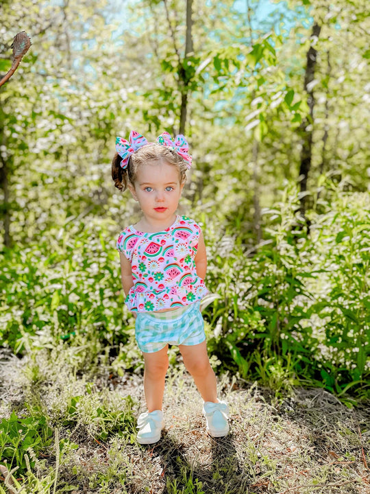 Watermelon 3D peplum set- top runs shorter