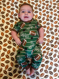 Clover Cottage green gridiron romper