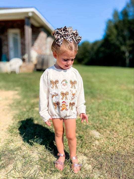 Leopard santa bows sweater romper