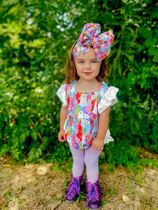Rainbow ghost ruffle romper