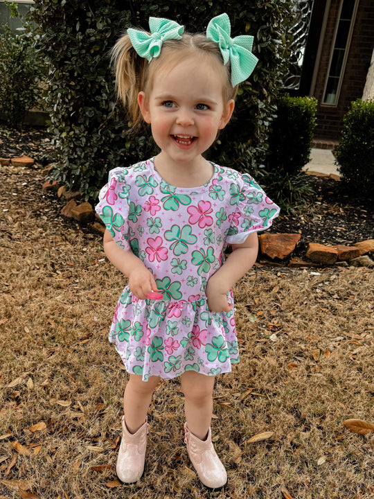 Pink clover skirted romper