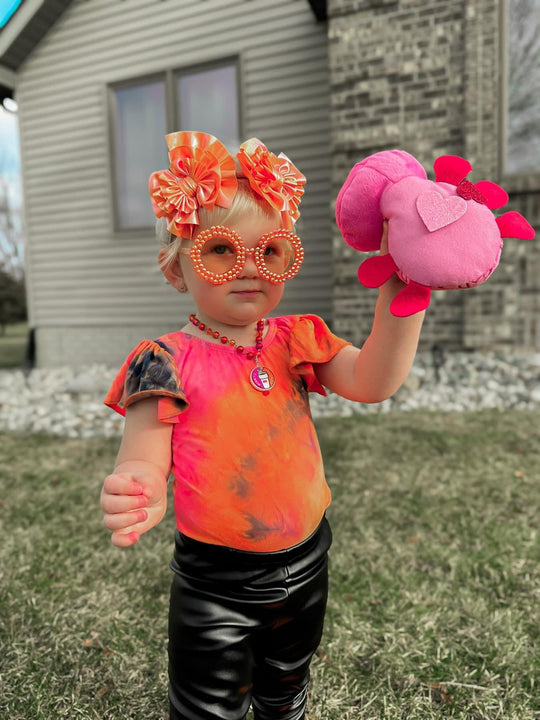 Black, pink & orange tie dye flutter