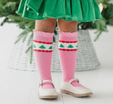 Pink tree lace top knee high socks