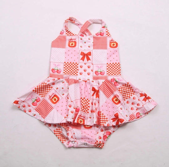 Strawberry jam skirted romper