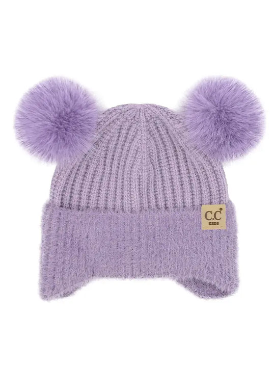 C.C Kids Fur Earflap Pom Pom Beanie Winter Hat - Lavender