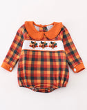 Smocked plaid turkey boy romper