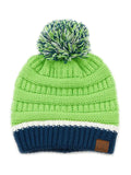 C.C Team Color Ribbed Beanie with Pom Winter Hat- Green/Navy adult