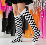 Checkered lace top knee high socks