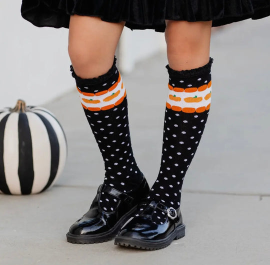 Pumpkin dot lace top knee high socks