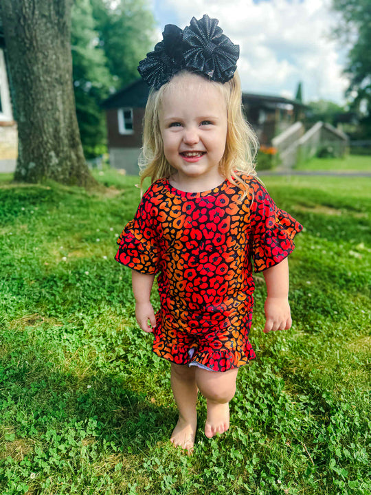 Orange leopard ruffle set