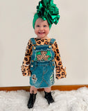 Two piece shamrock skirted overall set