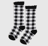 Buffalo plaid lace top knee high socks