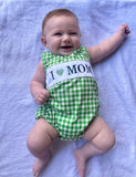 Green plaid I love mom romper