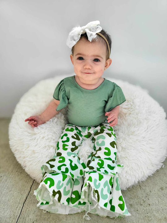 Green leopard denim jeans