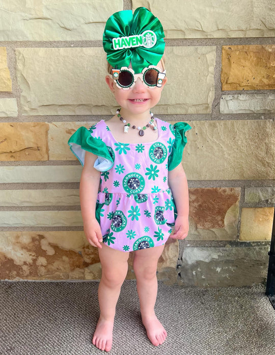 Ruffle romper- green coffee