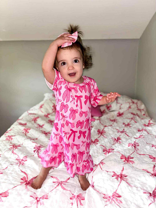 Pink bows Nightgown- milk silk