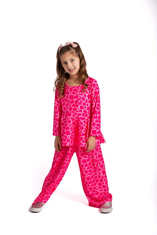 Pink leopard ribbed lounge set