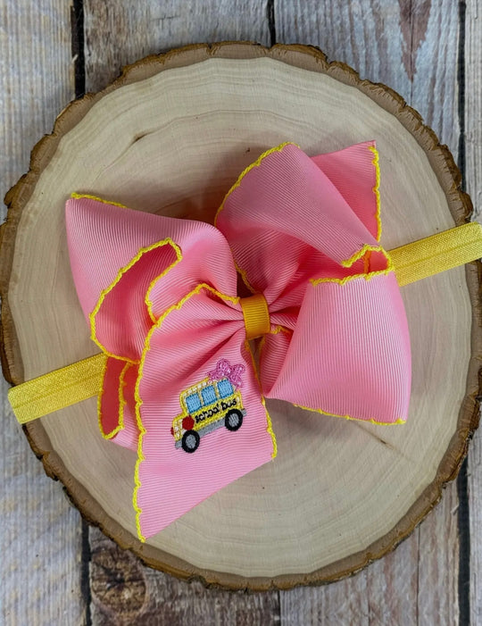 School bus moon stitch bow headband