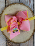 School bus moon stitch bow headband