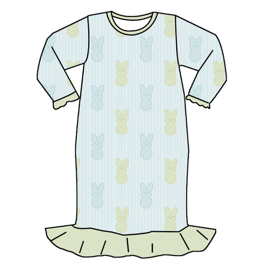 PRE ORDER CLOSES 12/14 green peeps long sleeve girl gown bamboo - EARLY march delivery