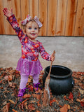 Purple pumpkin Long sleeve mesh skirted romper