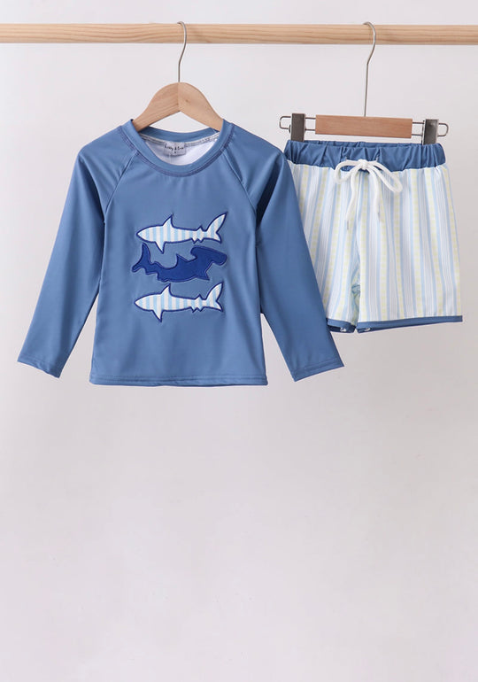 Blue shark rash guard Swimsuit
