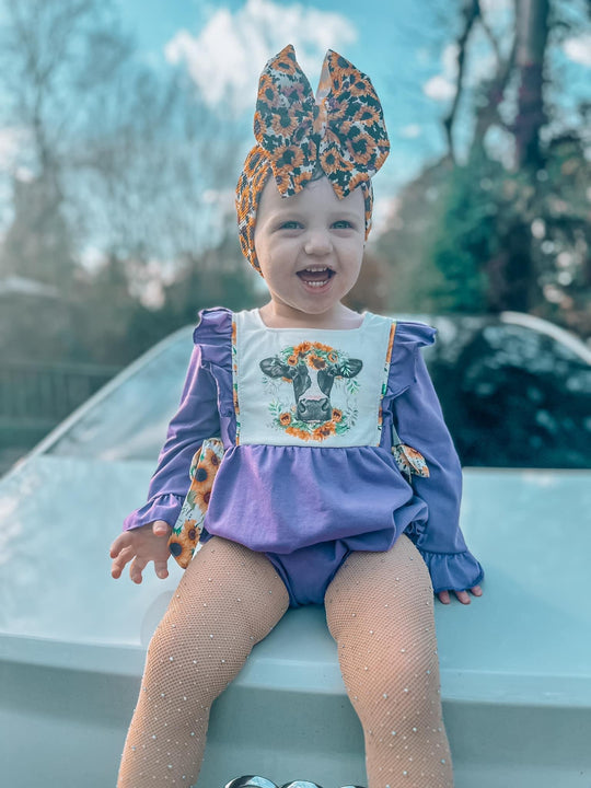 Purple cow floral romper