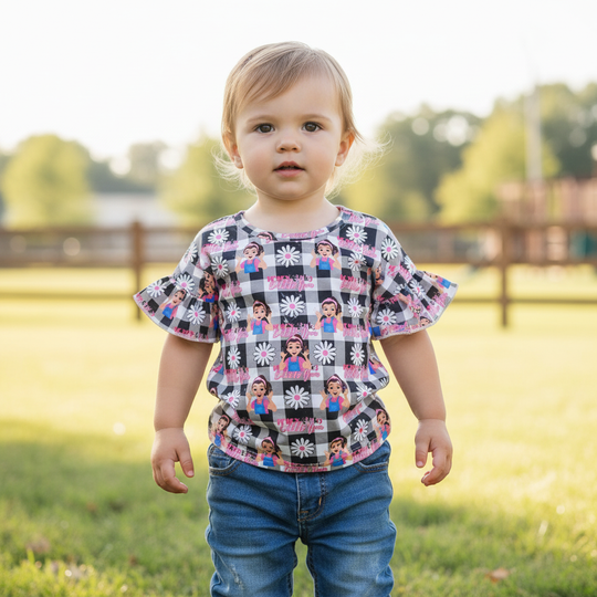 Checkered ruffle tee