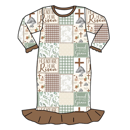 PRE ORDER CLOSES 12/14 Matthew 28:6 long sleeve girl gown bamboo - EARLY march delivery