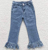 Blue denim fringe jeans