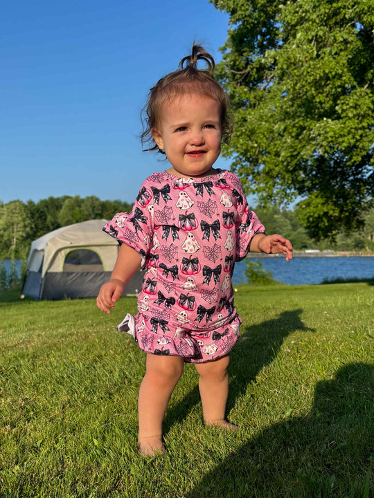 Pink ghost bows ruffle set