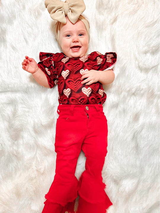 Red denim bell jeans