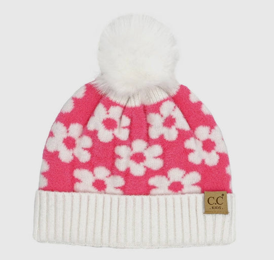 CC KIDS Daisy beanie with pom-  pink