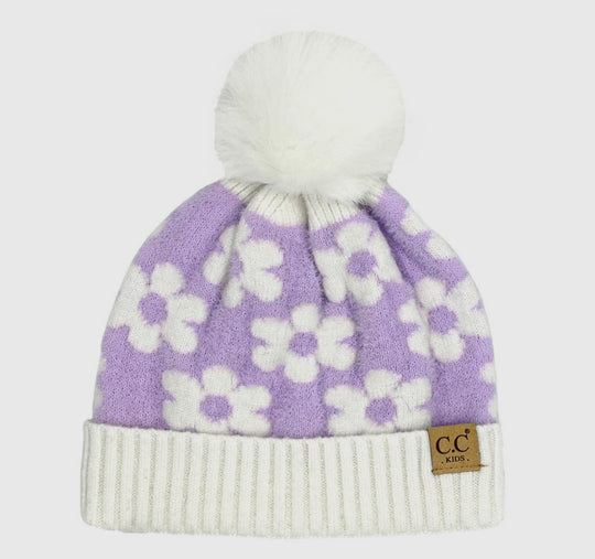 CC KIDS Daisy beanie with pom-  purple