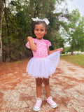 Pink leopard bow back leotard