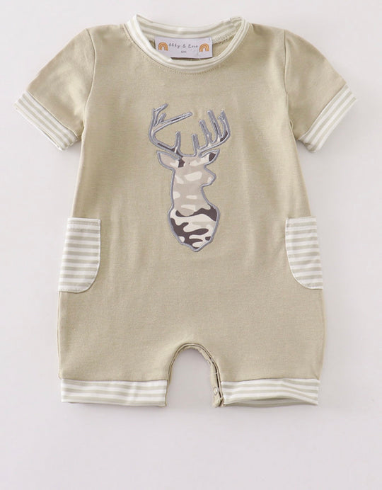 Camo deer embroidery romper