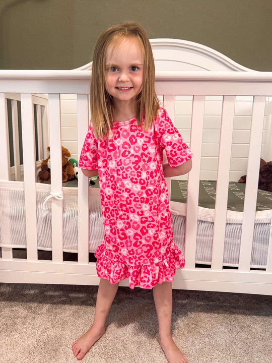 Pink leopard Nightgown- milk silk