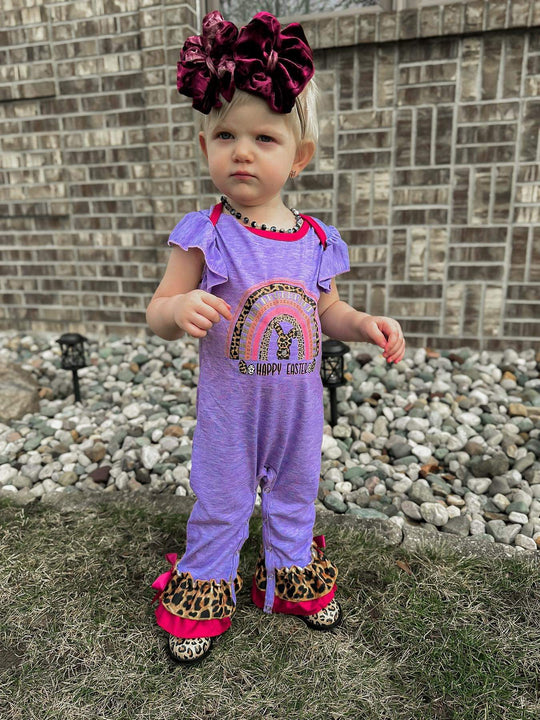 Purple Rainbow Happy Easter bunny romper