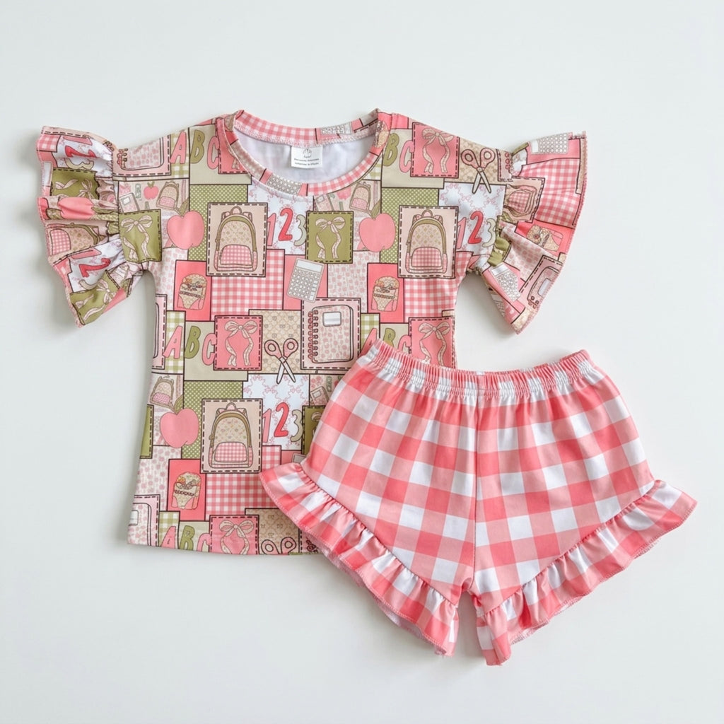 Patchwork school ruffle set