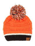 C.C Team Color Ribbed Beanie with Pom Winter Hat- Orange/Black adult