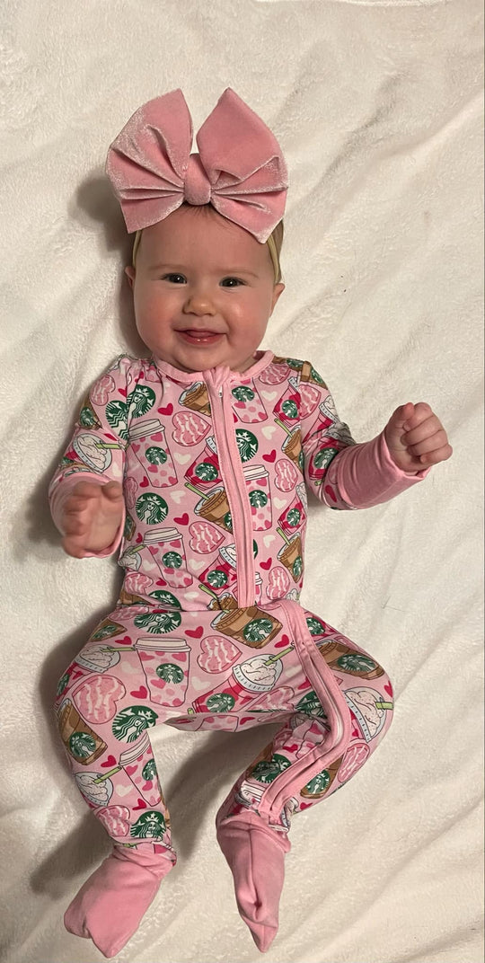 Pink drink bamboo zip sleeper 220 GSM- TRUE TO SIZE