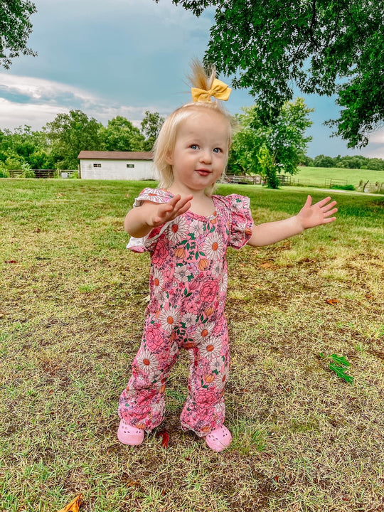 Pink floral flutter romper