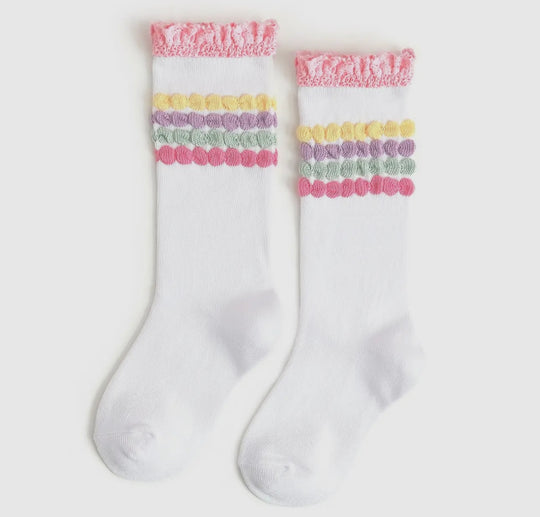 Pastel bubble lace top knee high socks