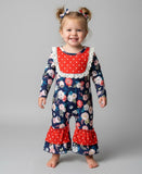 Navy and red floral romper