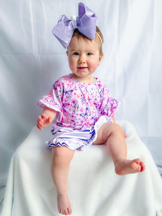 Purple butterfly ruffle top set