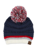 C.C Team Color Ribbed Beanie with Pom Winter Hat- Blue/White adult