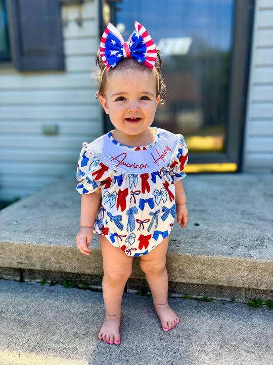 Smocked American honey bows romper